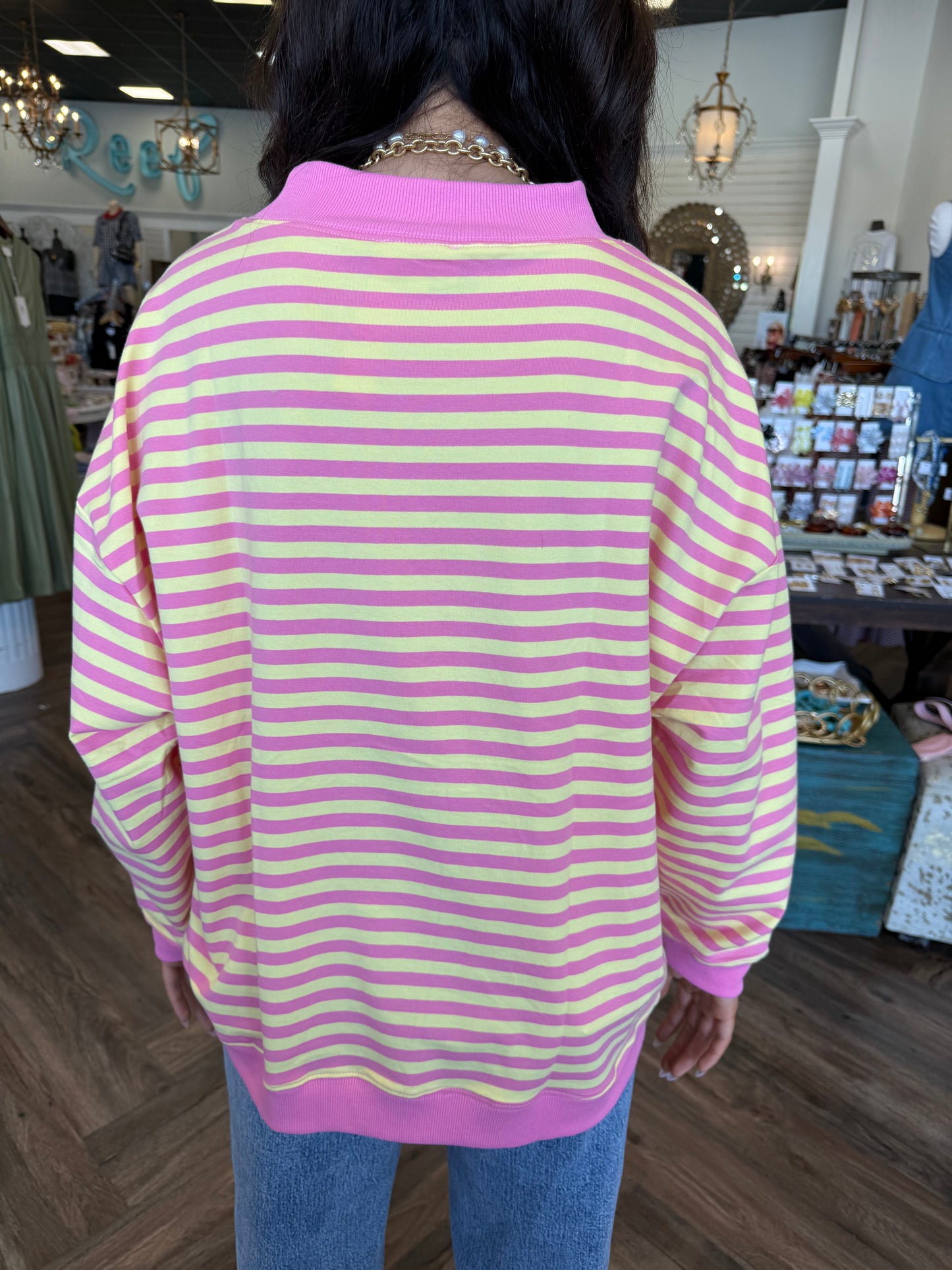 Striped Comfy Crew Pink Top