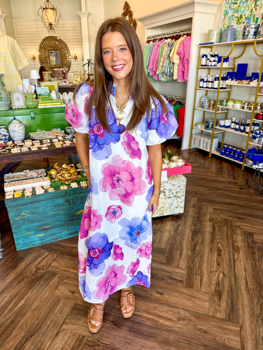 Lavender Pink Rose Midi Dress