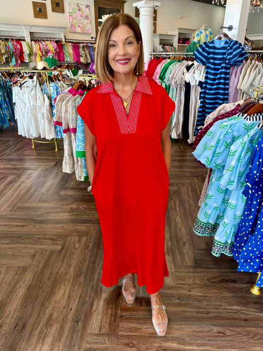 Scuba Stitch Midi Dress: Red