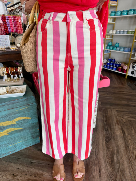 Red and Pink Striped Pants