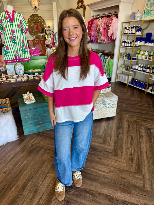 Big Stripe Tee: Hot Pink