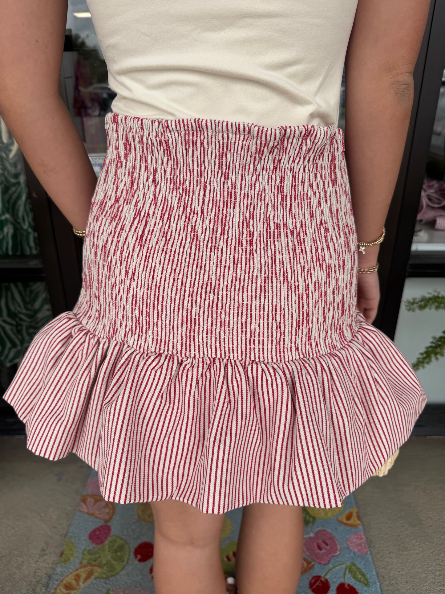 Smocked Striped Skort: Red