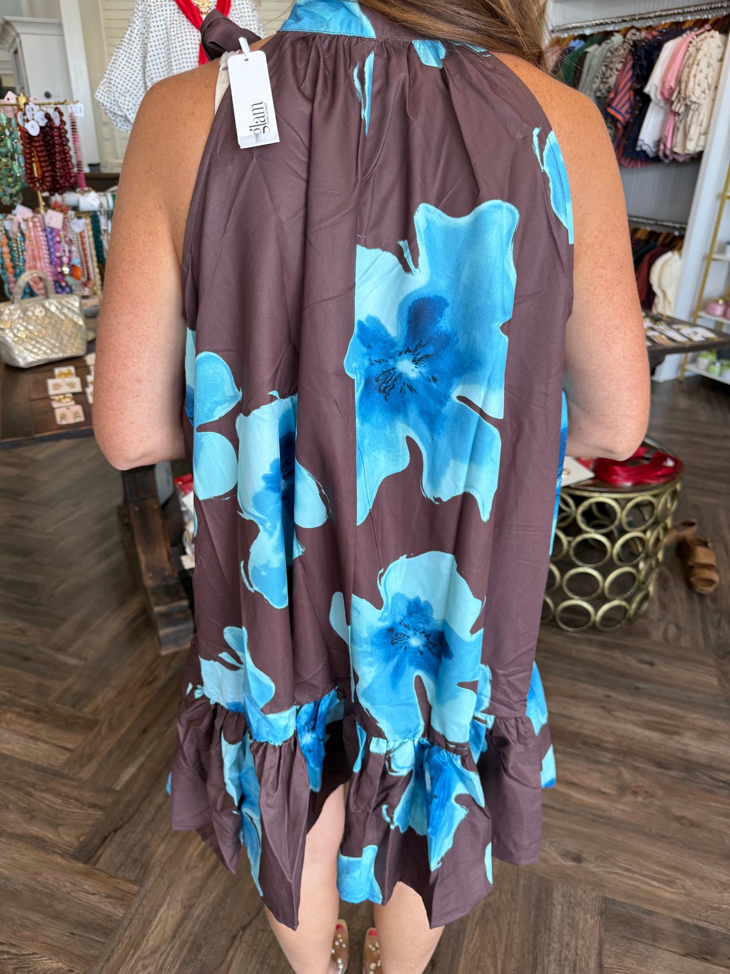 Tied and Bloom Dress:Blue