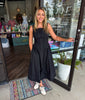 Exposed Stitch Midi Dress: Black