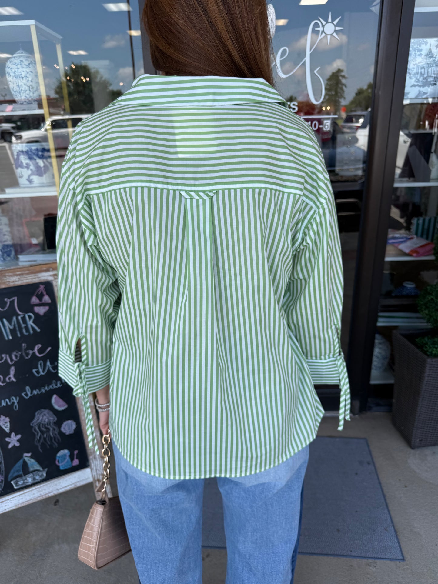 Sue Stripe Blouse: Green