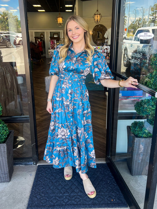 Brown & Blue Dreamy Midi Dress