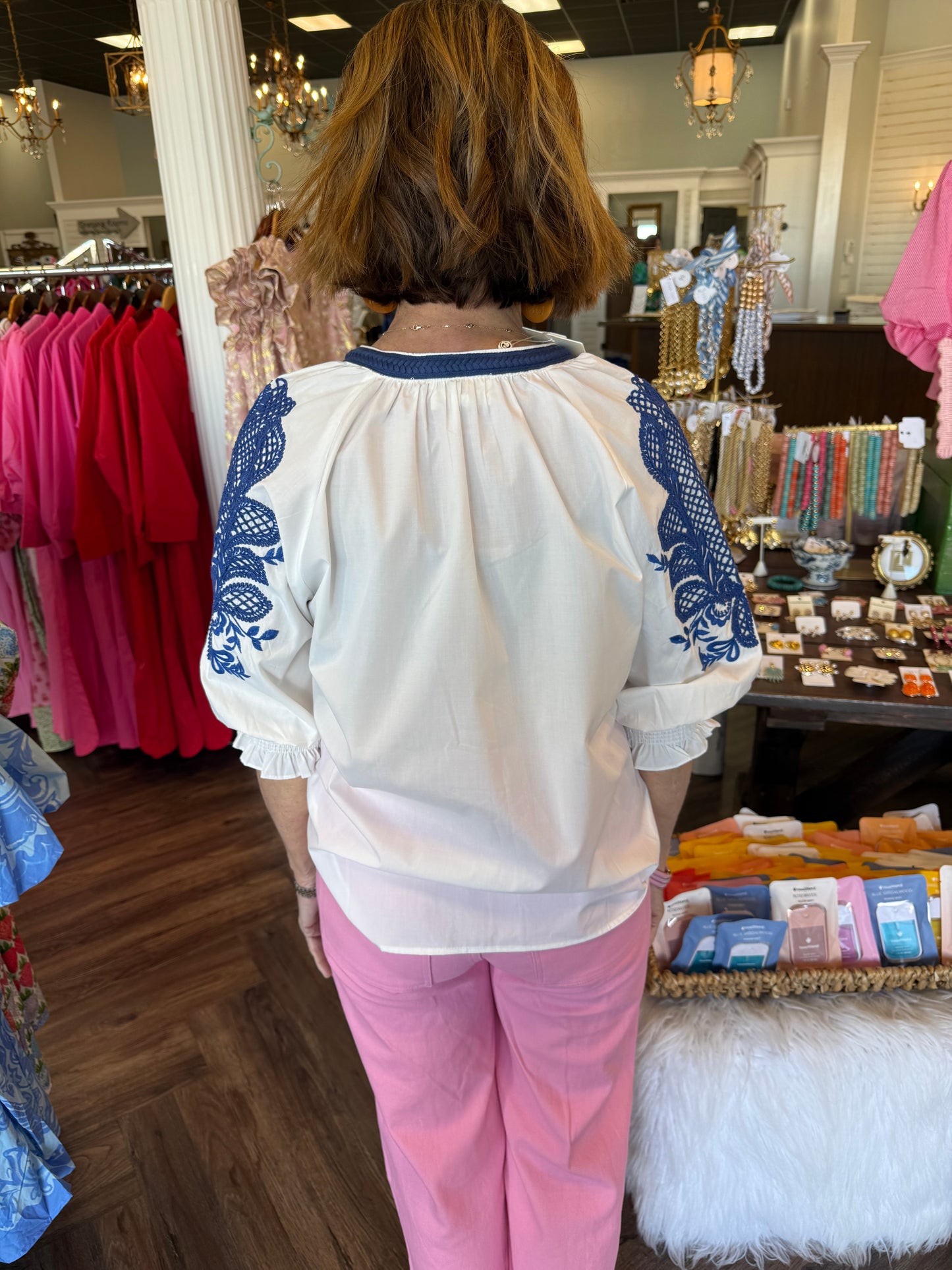 Paisley Blue and White Stitch Top