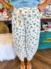 Tie Smocked Floral Denim Pants