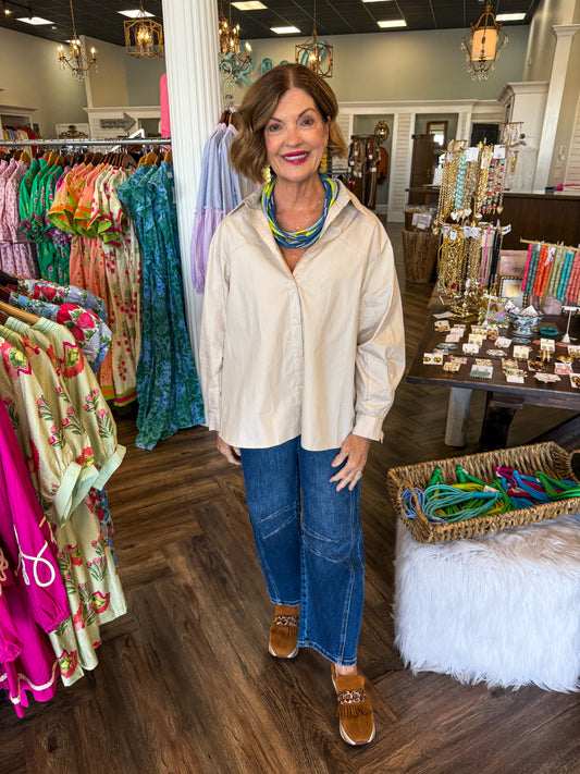 Ava Button Down Blouse: Tan