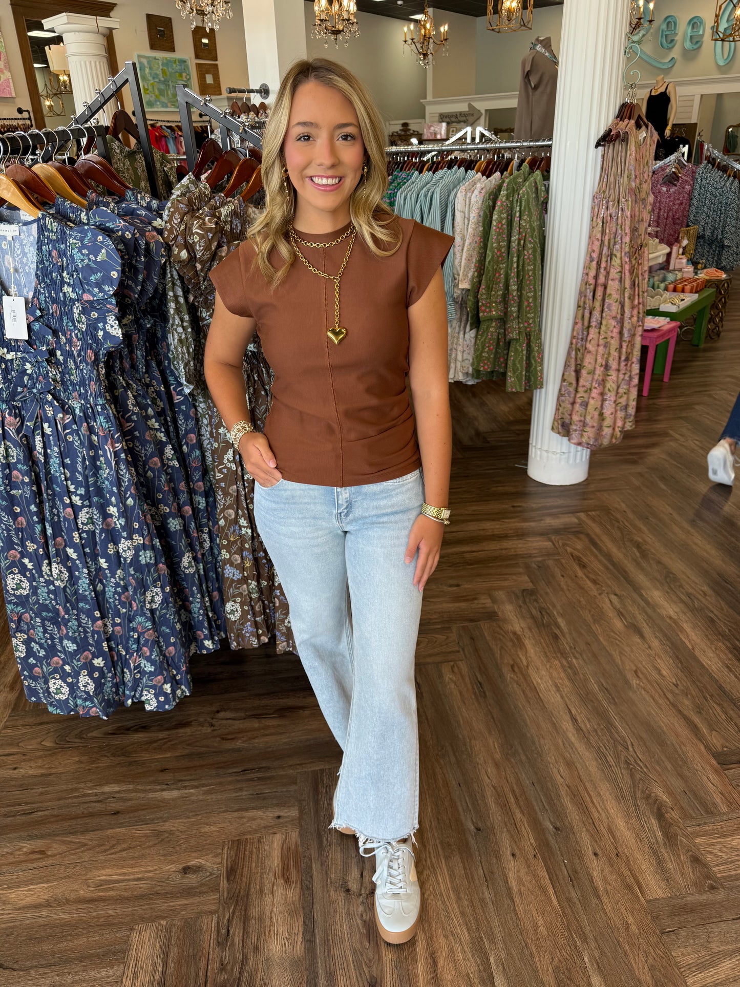 Rustic Gathered Knit Top: Camel