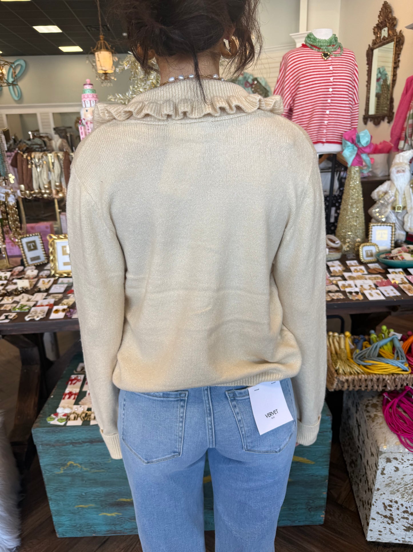 Frilly Girl Sweater: Taupe