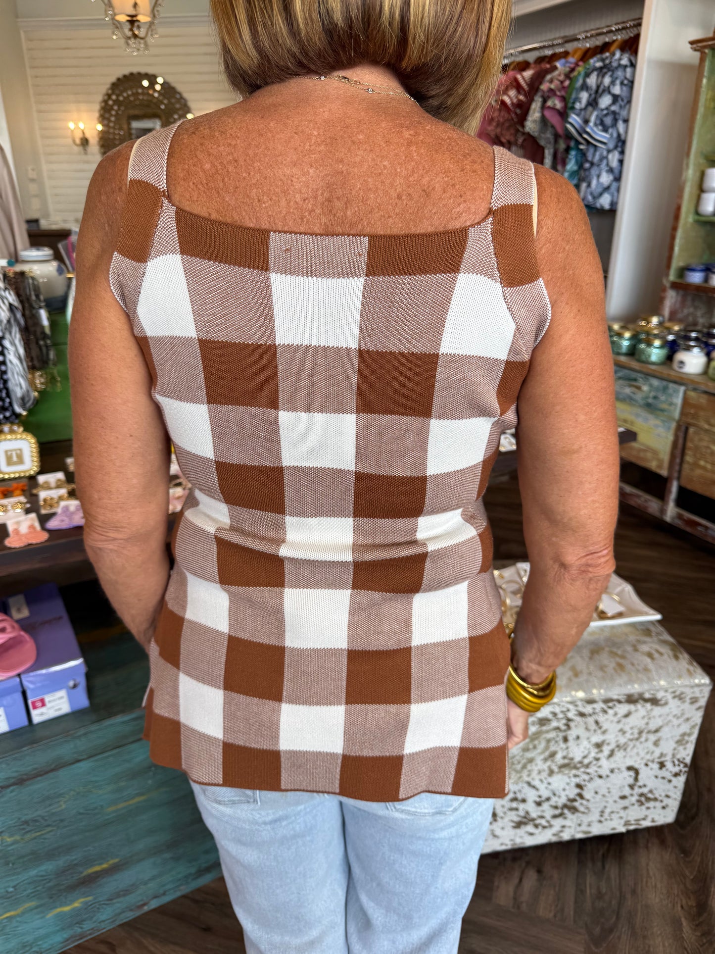 Gingham Lover Top: Brown