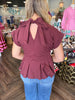 Key Hole Ruched Top: Maroon