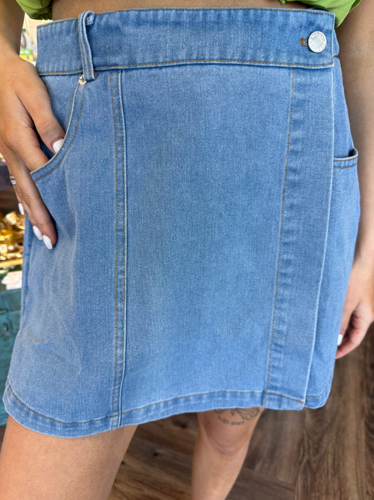 Solid Denim Skort