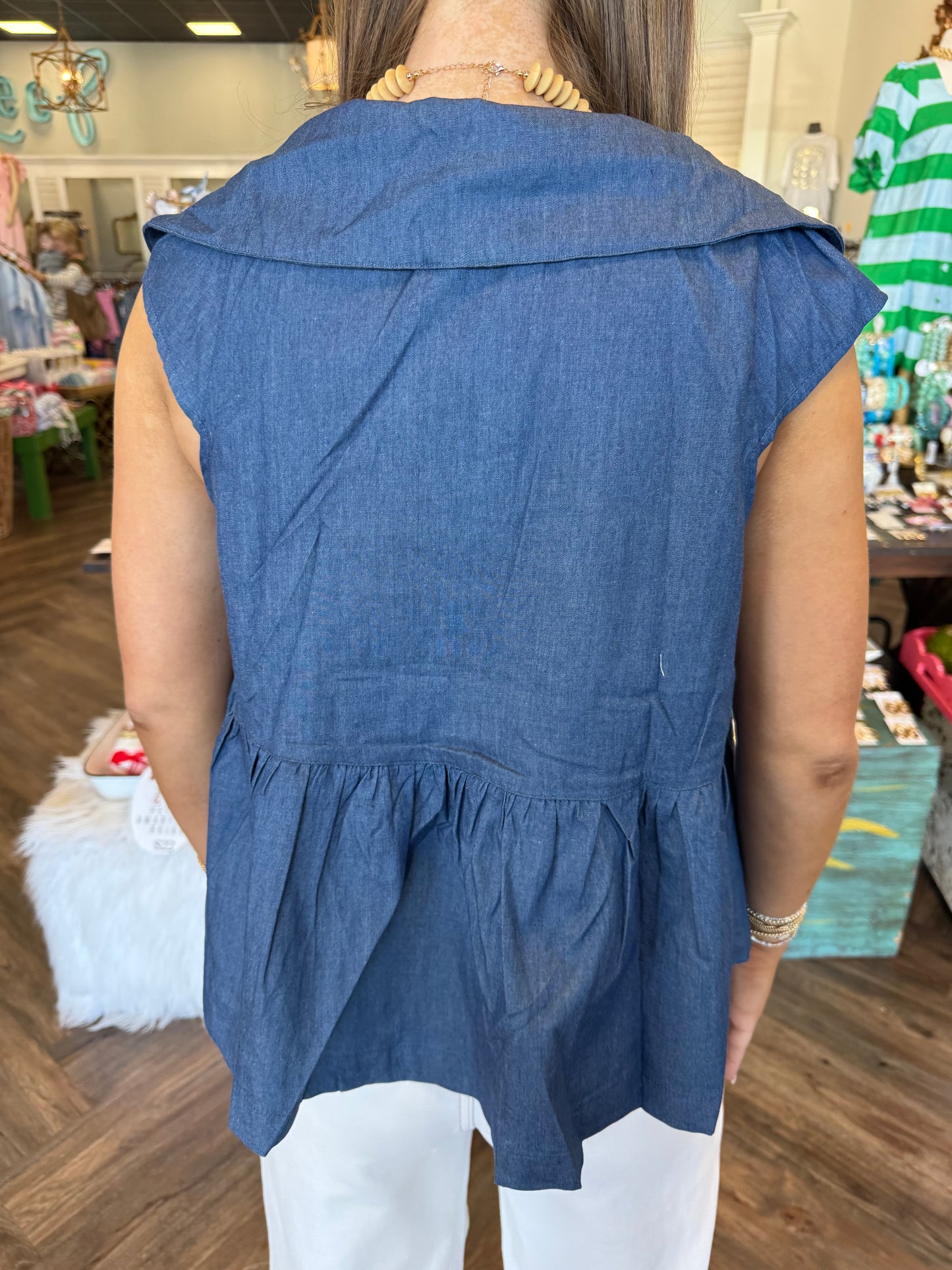 Denim Collar Tie Top