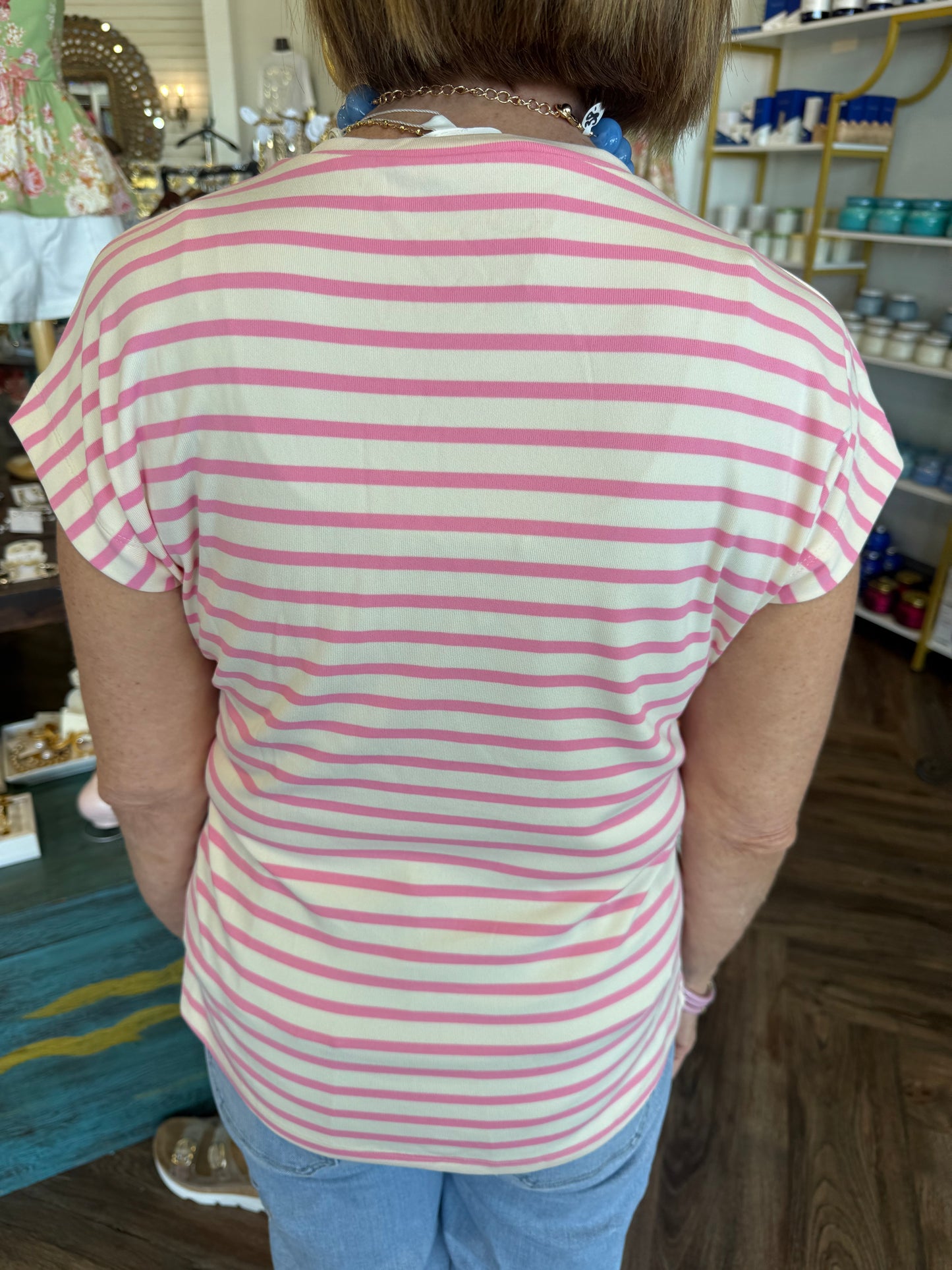 Cotton Side Tie Top: Cream/Pink