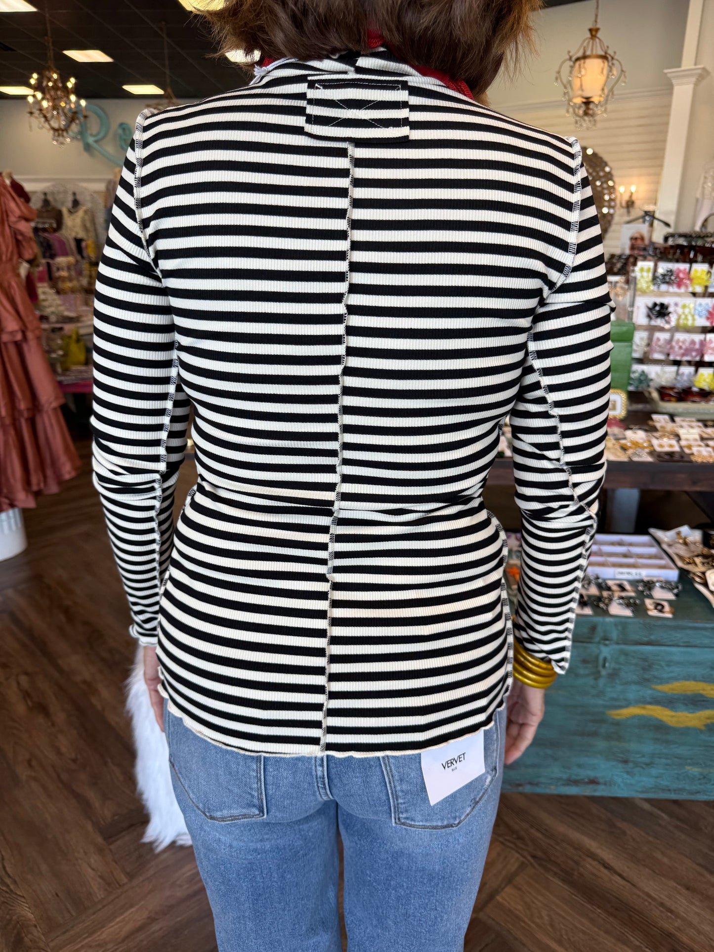 Stitch Ribbed Striped Top