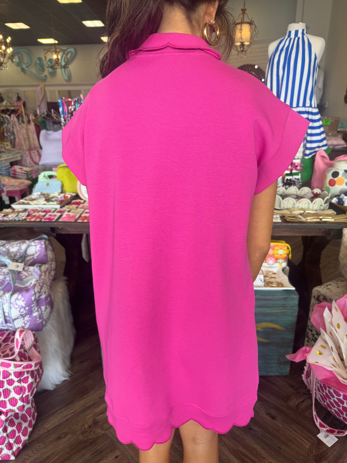 Scalloped Pink Cotton Dress