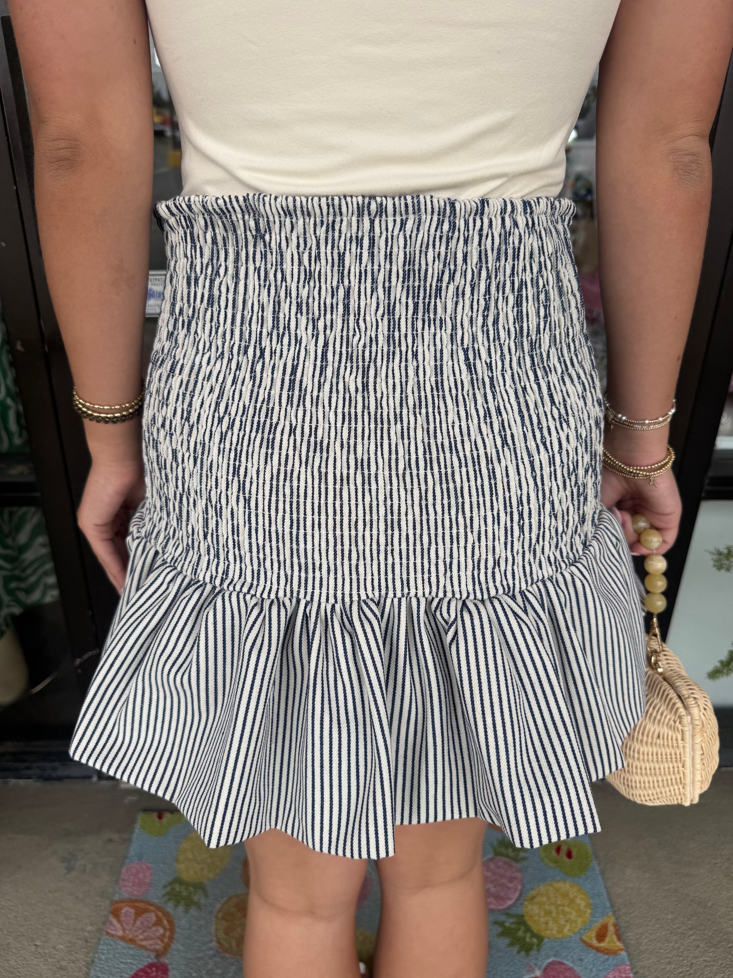 Smocked Striped Skort: Navy