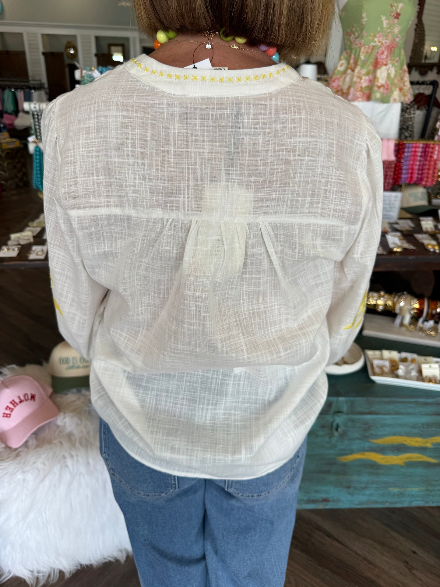 Yellow Embroidered Sleeve Top