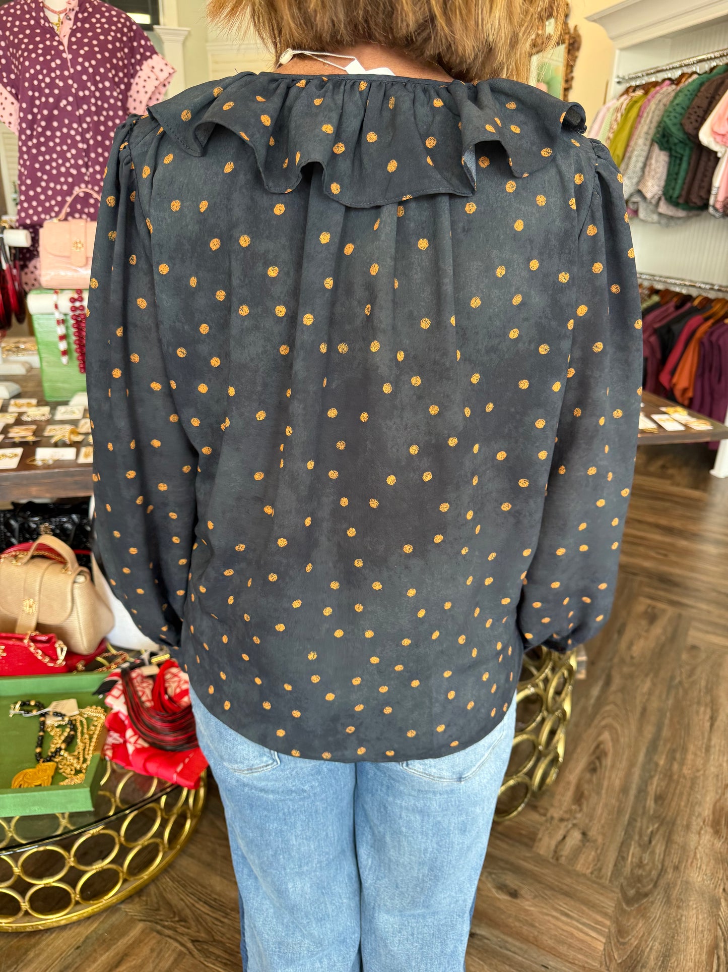 Navy/Orange Dot Top
