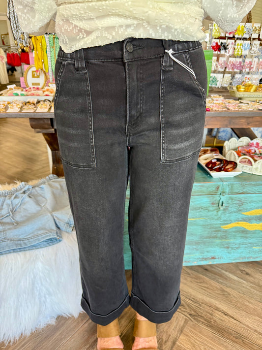Vervet Jeans: Black Cuffed Smock Denim