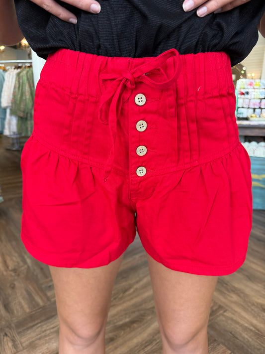 Pintucked Button Shorts
