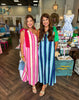 Blue/Green One Shoulder Stripe Midi Dress