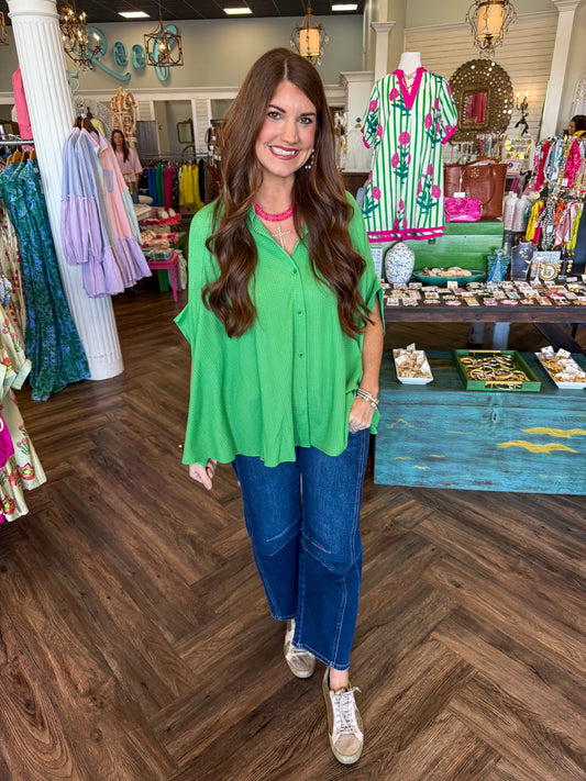 Beverly Button Top: Lime