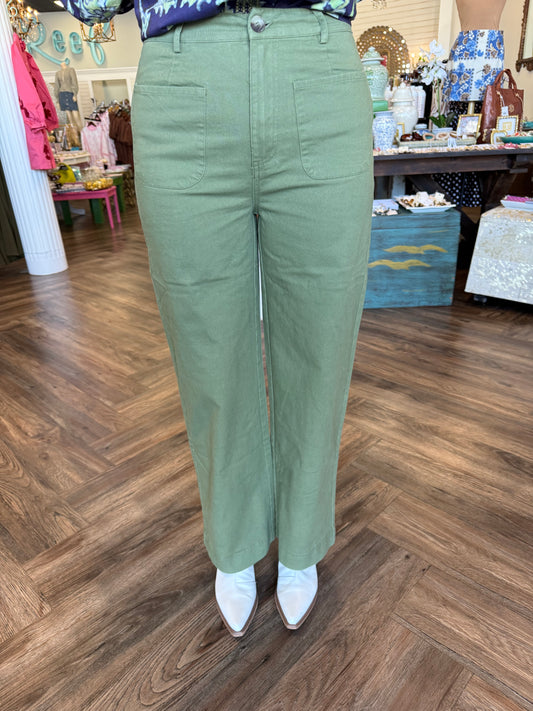 Olive Front Patch Pants