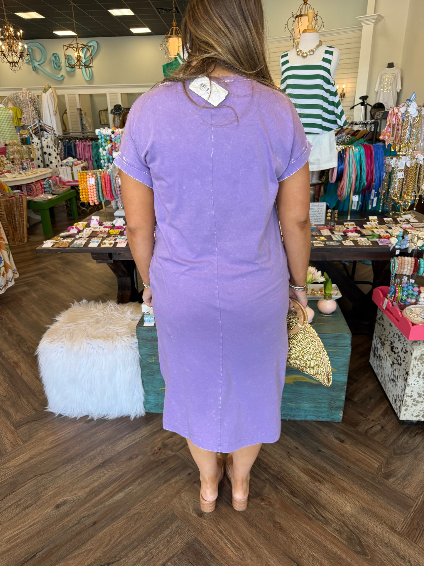 Washed T Shirt Midi Dress: Lavender