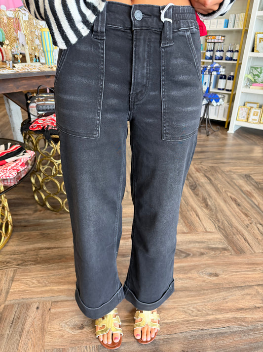 Vervet Cuffed Wide Jeans: Black Enviably