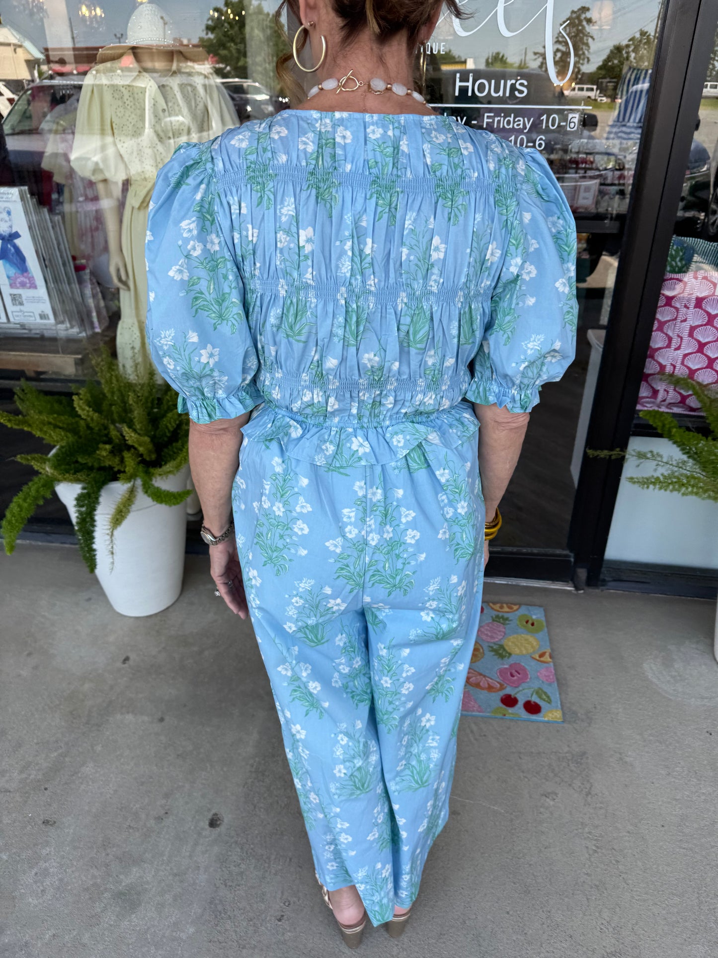 Blue Poplin Floral Jumpsuit