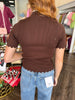 Scalloped Knit Sweater Tops: Brown