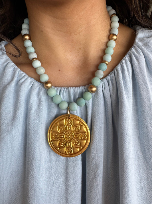 Blue African Glass Hidden Necklace: Kait Cross