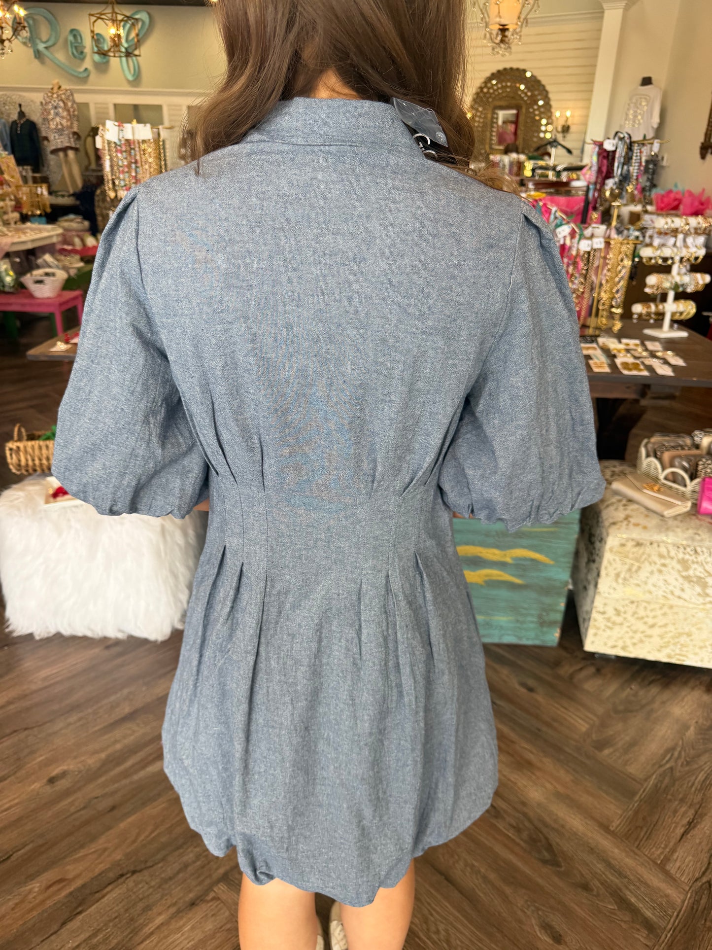 Denim Bubble Hem Dress