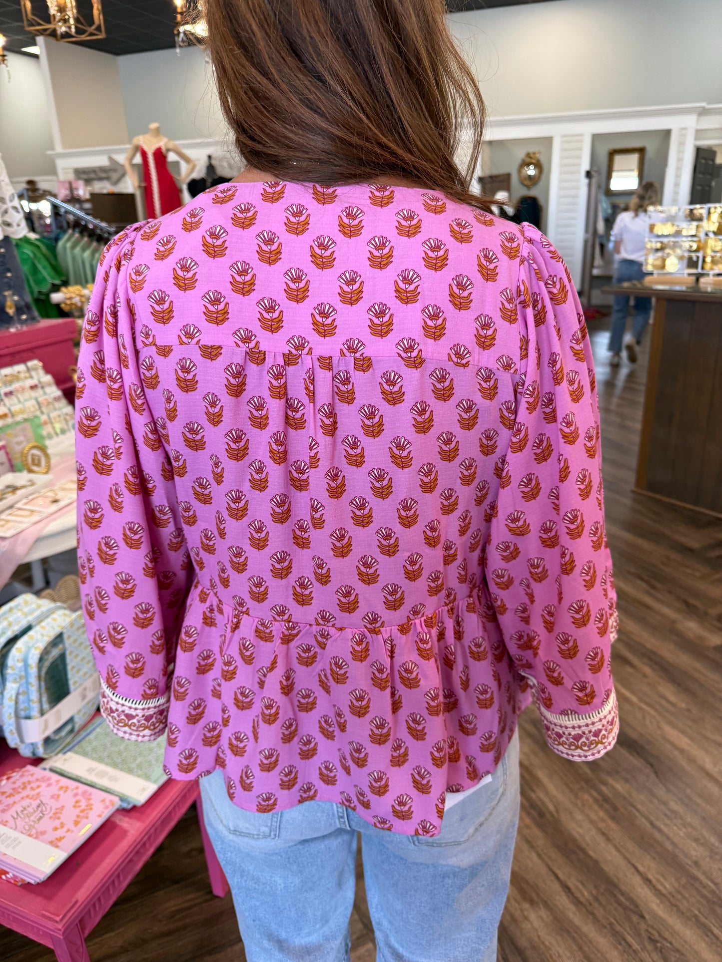 Mary Square Monroe Top: Floral Foulard Pink