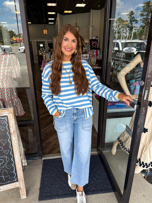 Onida Striped Long Sleeve Top: Blue