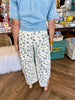 Tie Smocked Floral Denim Pants