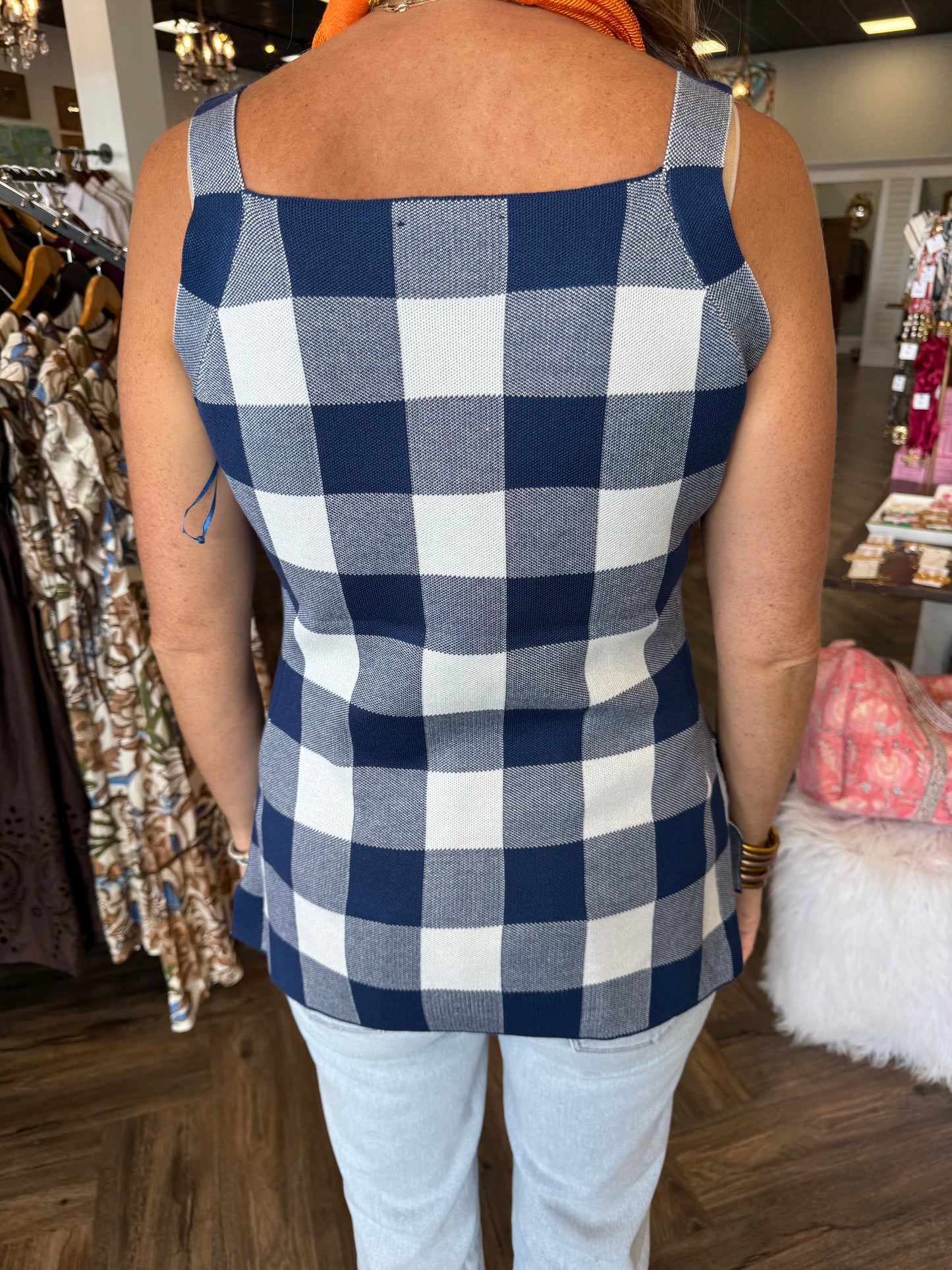 Gingham Lover Top: Navy