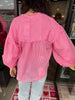 Pinstripe Bubble Sleeve Top: Pink