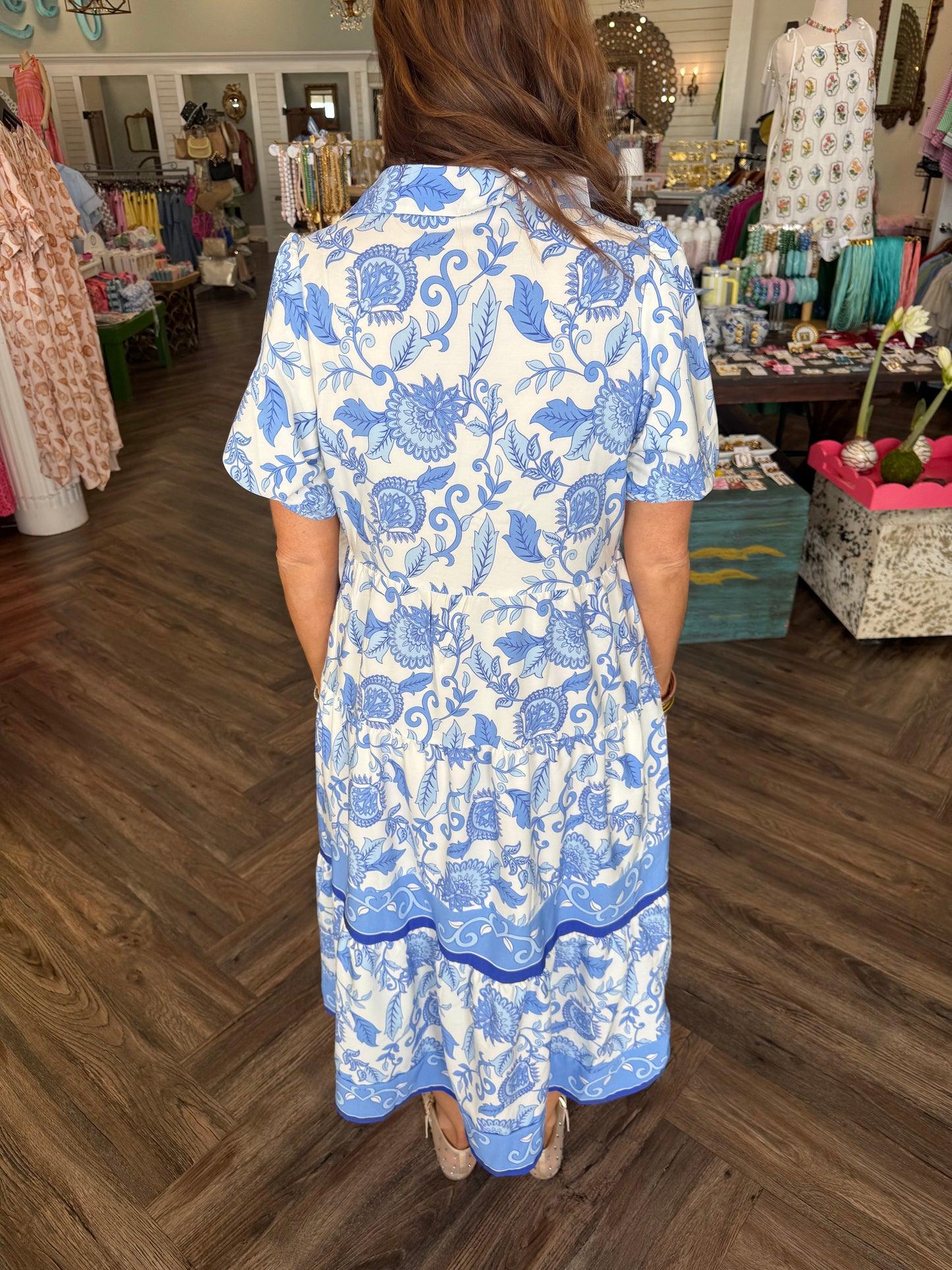 Mary Square Eloise Dress: Porcelain Vines