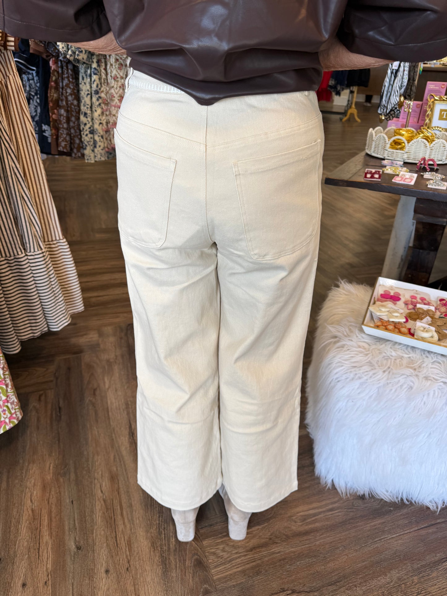 Sally Stitched Pants: Cream