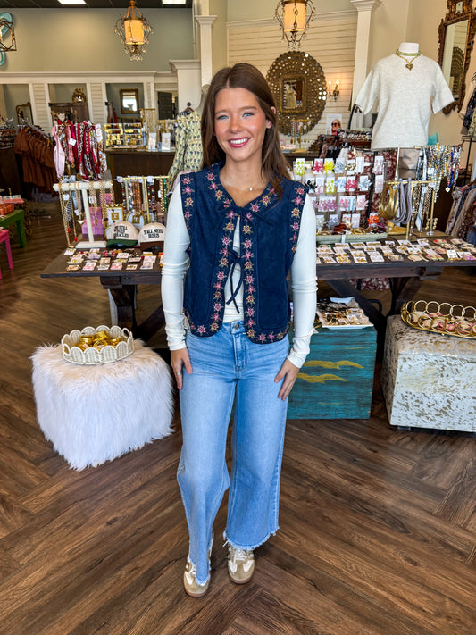Navy Tie Floral Vest