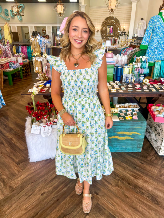 Smocked Southern Bloom Dress: Blue