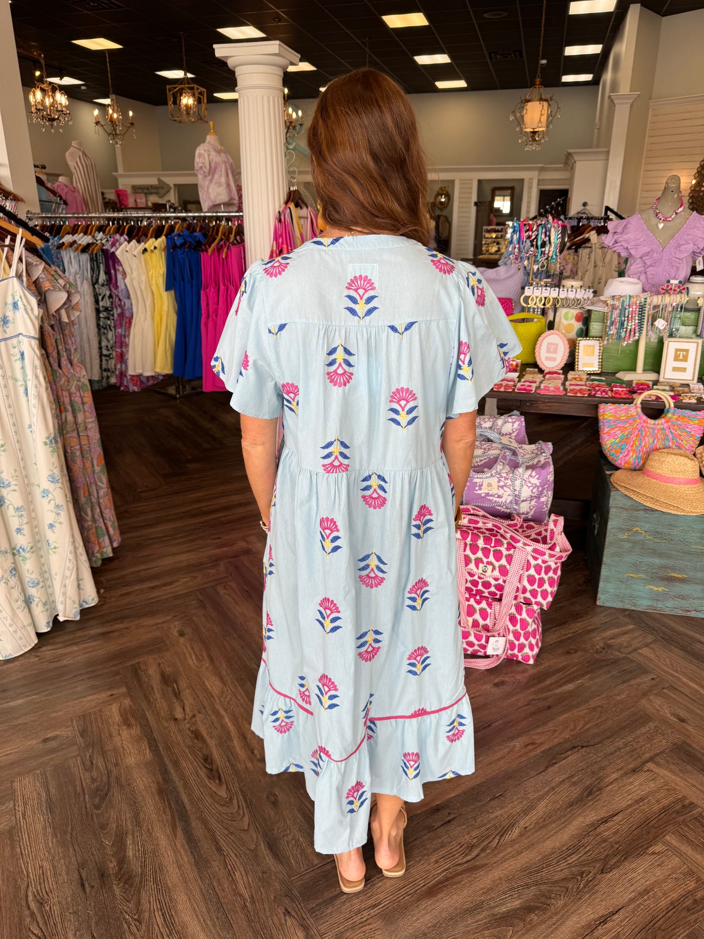 Iris Embroidered Midi Dress: Lt Blue