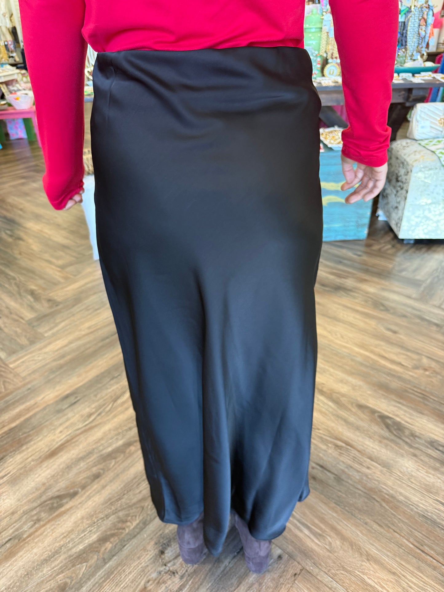 Refined Satin Skirt: Black