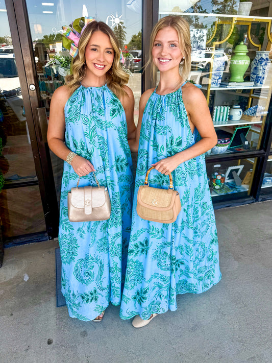 Greenery Blue Maxi Halter Dress