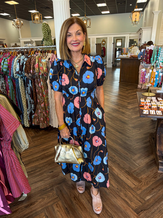 Midnight Blooms Zip Midi Dress