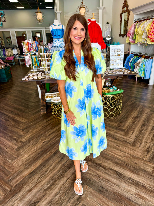 Petal Whisper Midi Dress: Lime